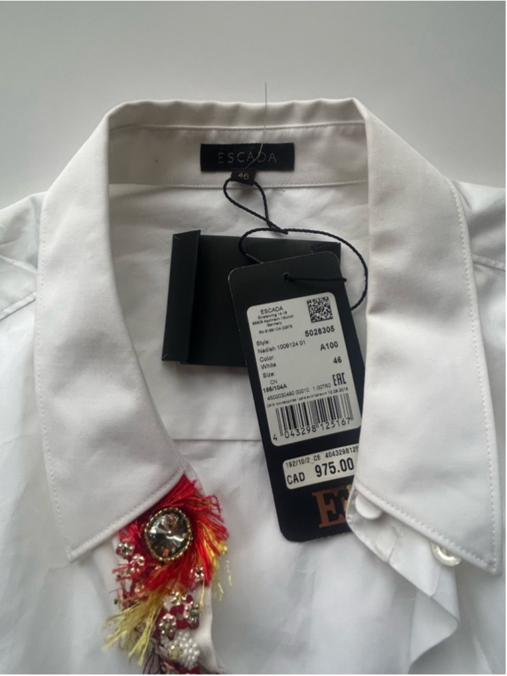 new Escada Embellished White Button Front Blouse Size 46 large - Picture 5 of 11